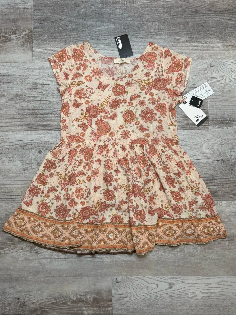 Rip Curl Girls Sun Catchers Viscose Crinkle Dress Size 10\S Boho Floral Bone NWT